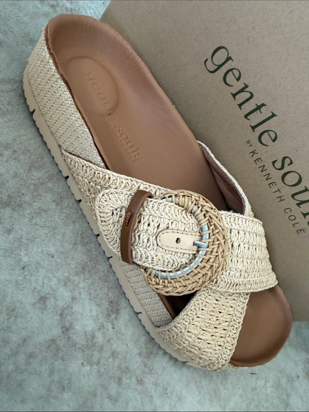 gentle souls Louisa Cream Woven Buckle Slide Mule